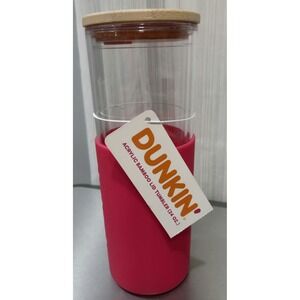 Dunkin Donuts 24oz Bamboo Tumbler‎ Pink Silicone Sleeve Coffee Tea Hot Cold 2025